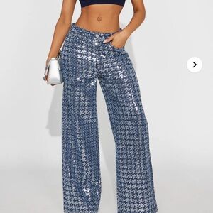 Sequin Blue Wide-Leg Denim Pants